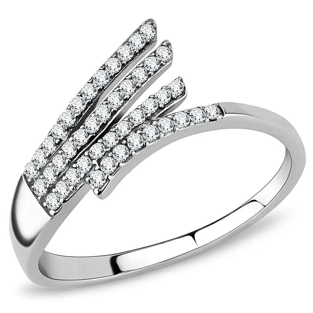 Alamode High polished (no plating) Stainless Steel Ring with AAA Grade CZ in Clear - Alamode - Flyclothing LLC