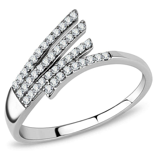 Alamode High polished (no plating) Stainless Steel Ring with AAA Grade CZ in Clear - Alamode - Flyclothing LLC