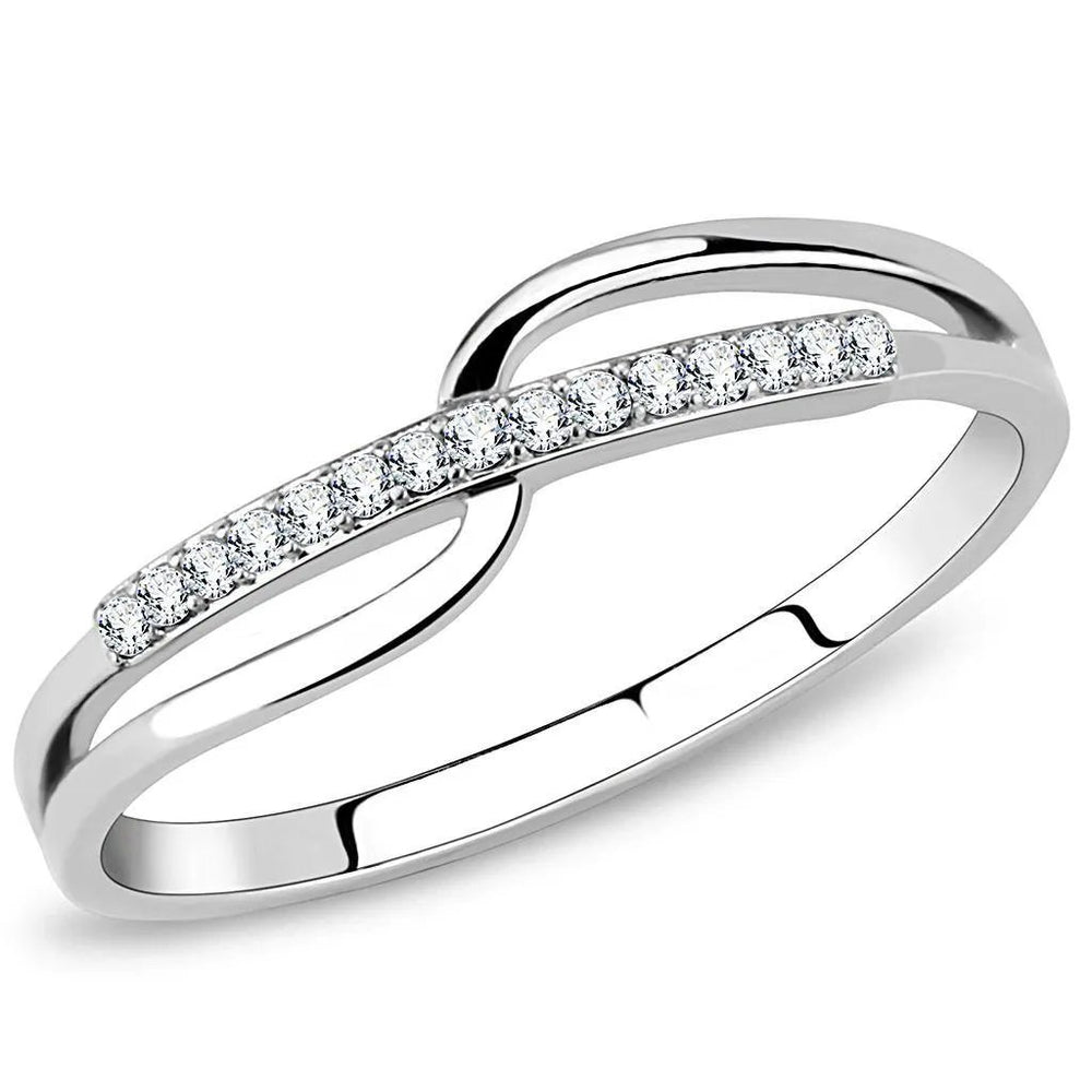 Alamode High polished (no plating) Stainless Steel Ring with AAA Grade CZ in Clear - Alamode