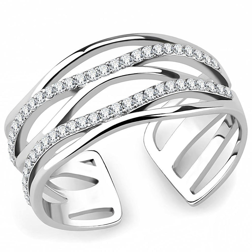Alamode High polished (no plating) Stainless Steel Ring with AAA Grade CZ in Clear - Alamode