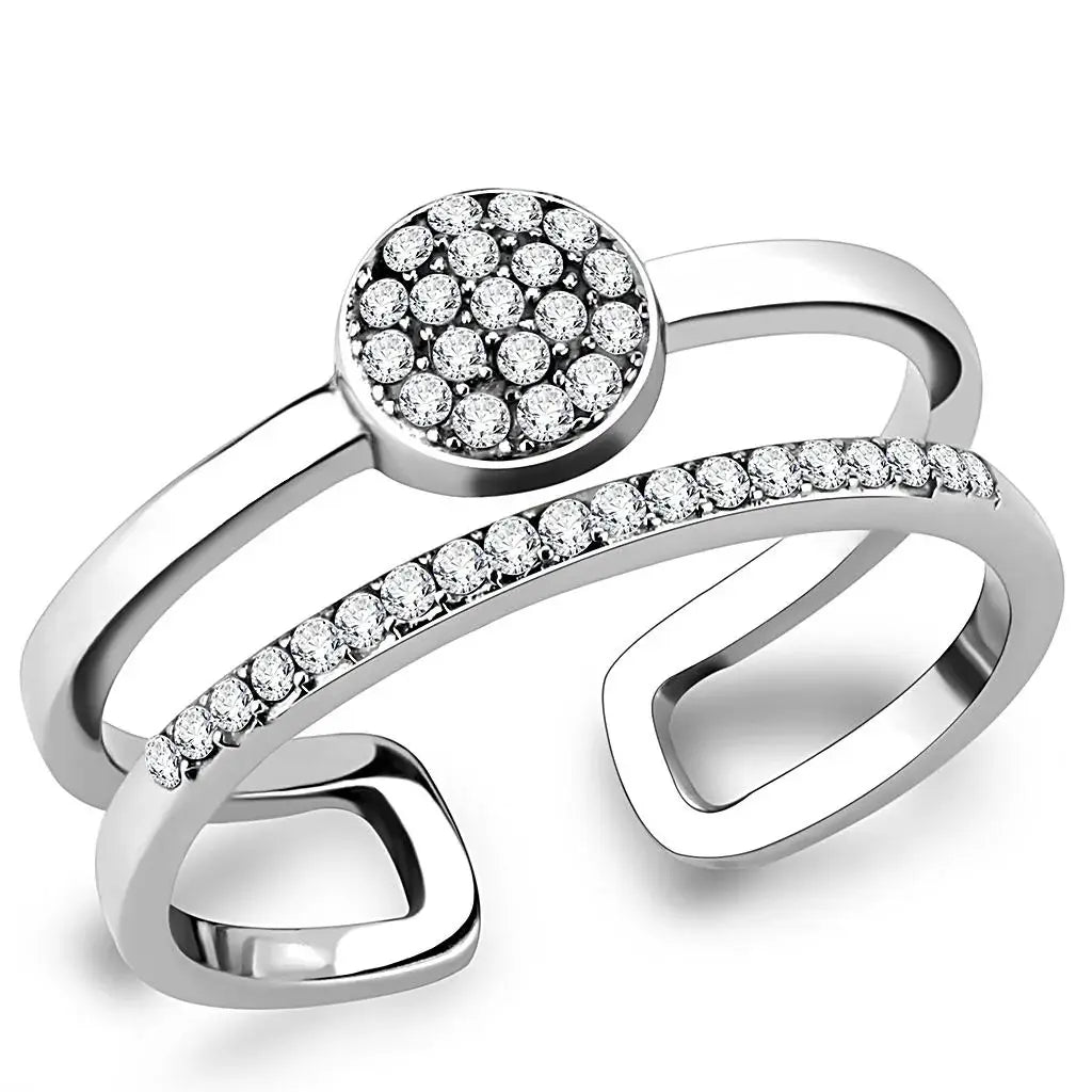 Alamode High polished (no plating) Stainless Steel Ring with AAA Grade CZ in Clear - Alamode - Flyclothing LLC