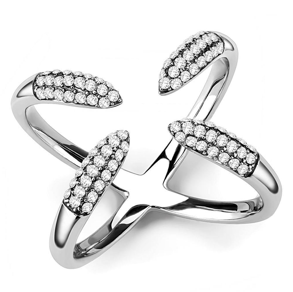 Alamode High polished (no plating) Stainless Steel Ring with AAA Grade CZ in Clear - Alamode