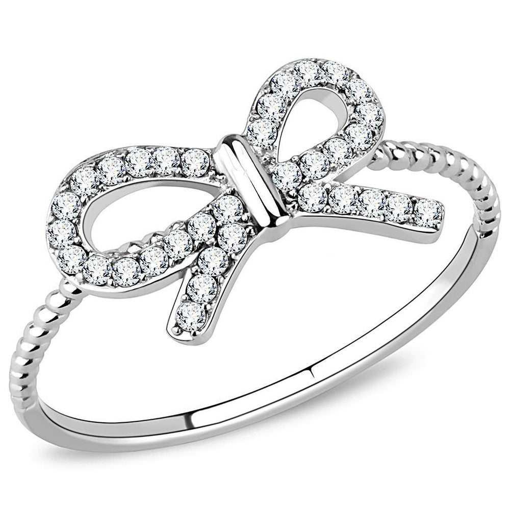 Alamode High polished (no plating) Stainless Steel Ring with AAA Grade CZ in Clear - Alamode
