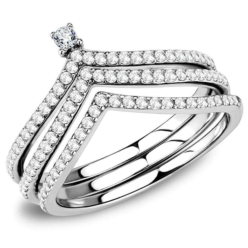 Alamode High polished (no plating) Stainless Steel Ring with AAA Grade CZ in Clear - Alamode