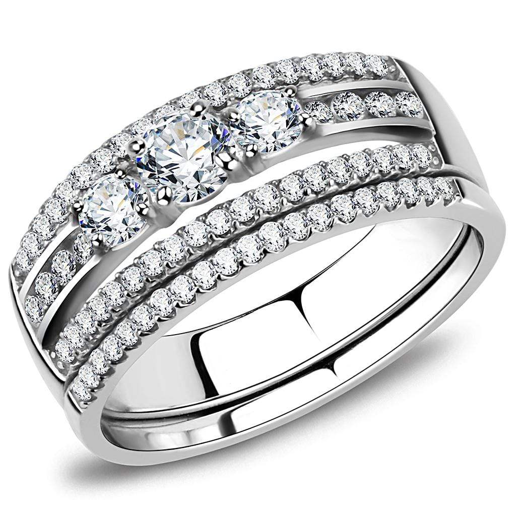 Alamode High polished (no plating) Stainless Steel Ring with AAA Grade CZ in Clear - Alamode - Flyclothing LLC