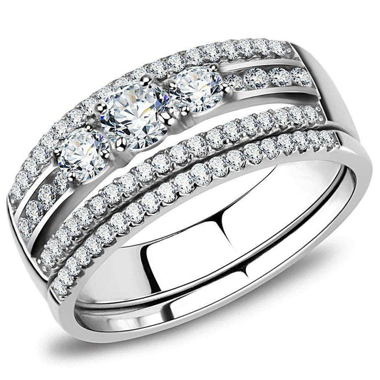 Alamode High polished (no plating) Stainless Steel Ring with AAA Grade CZ in Clear - Alamode - Flyclothing LLC