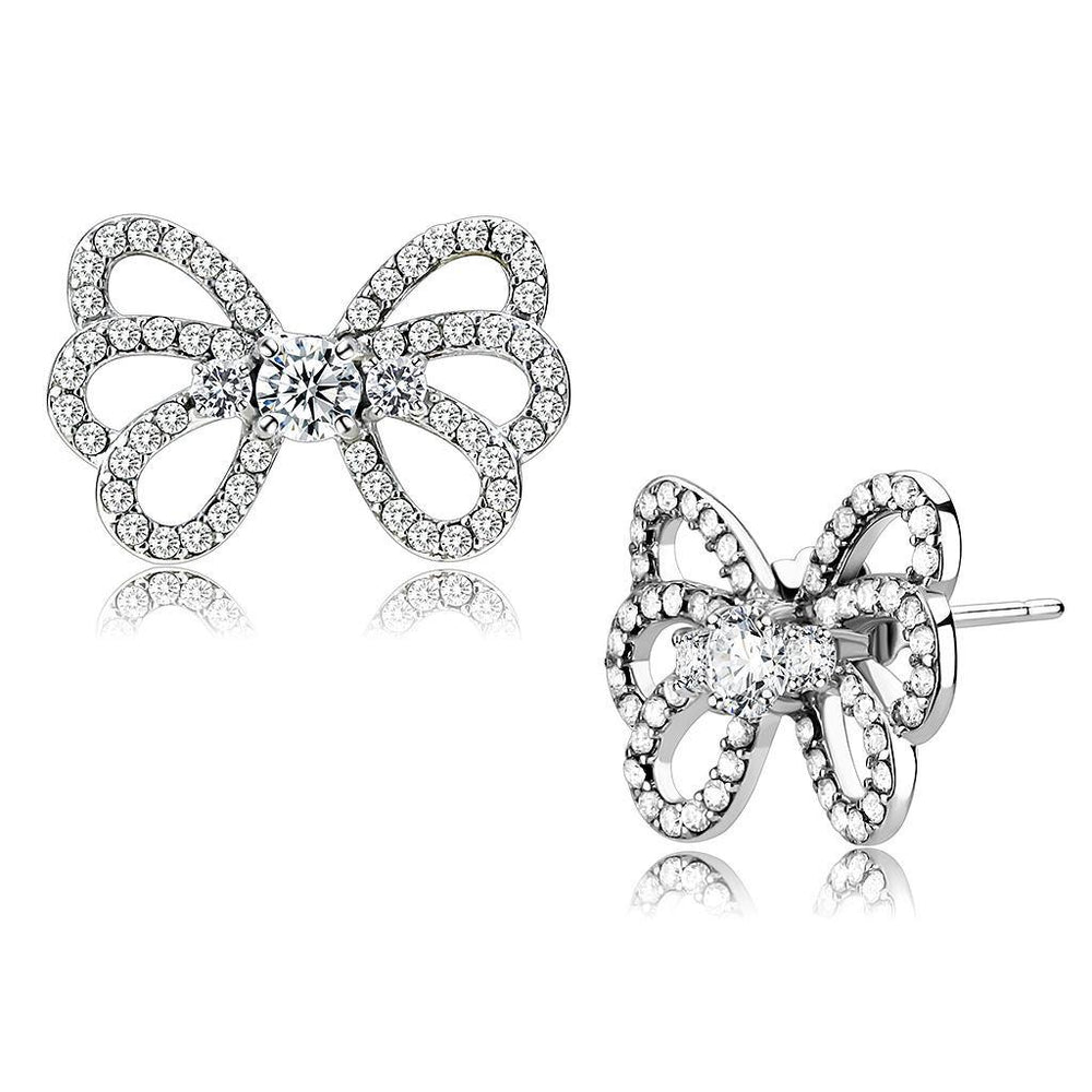 Alamode High polished (no plating) Stainless Steel Earrings with AAA Grade CZ in Clear - Alamode