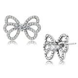 Alamode High polished (no plating) Stainless Steel Earrings with AAA Grade CZ in Clear - Alamode