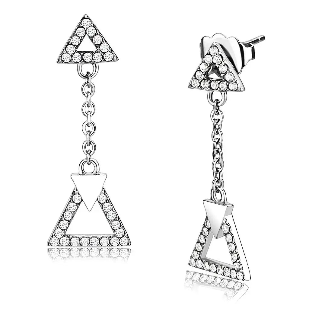 Alamode High polished (no plating) Stainless Steel Earrings with AAA Grade CZ in Clear - Alamode - Flyclothing LLC