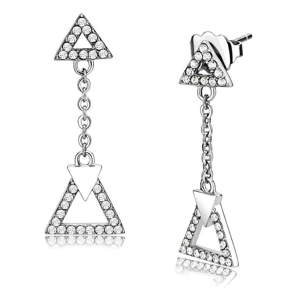Alamode High polished (no plating) Stainless Steel Earrings with AAA Grade CZ in Clear - Alamode - Flyclothing LLC