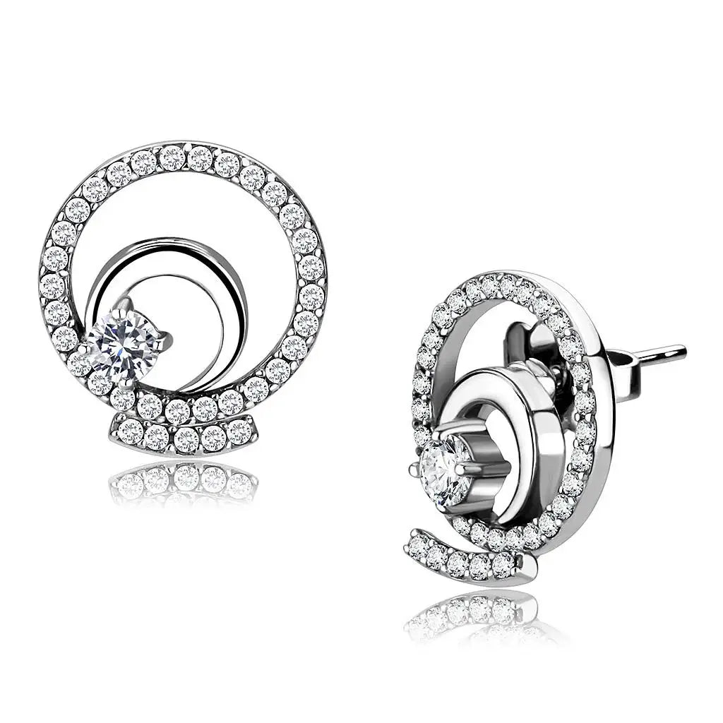 Alamode High polished (no plating) Stainless Steel Earrings with AAA Grade CZ in Clear - Alamode - Flyclothing LLC