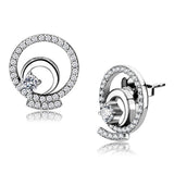 Alamode High polished (no plating) Stainless Steel Earrings with AAA Grade CZ in Clear - Alamode