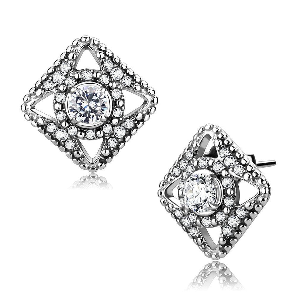 Alamode High polished (no plating) Stainless Steel Earrings with AAA Grade CZ in Clear - Alamode