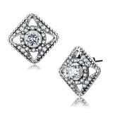 Alamode High polished (no plating) Stainless Steel Earrings with AAA Grade CZ in Clear - Alamode