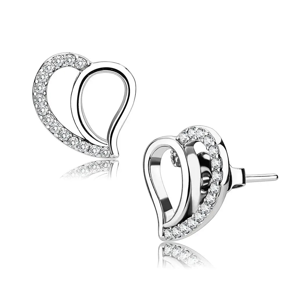 Alamode High polished (no plating) Stainless Steel Earrings with AAA Grade CZ in Clear - Alamode - Flyclothing LLC