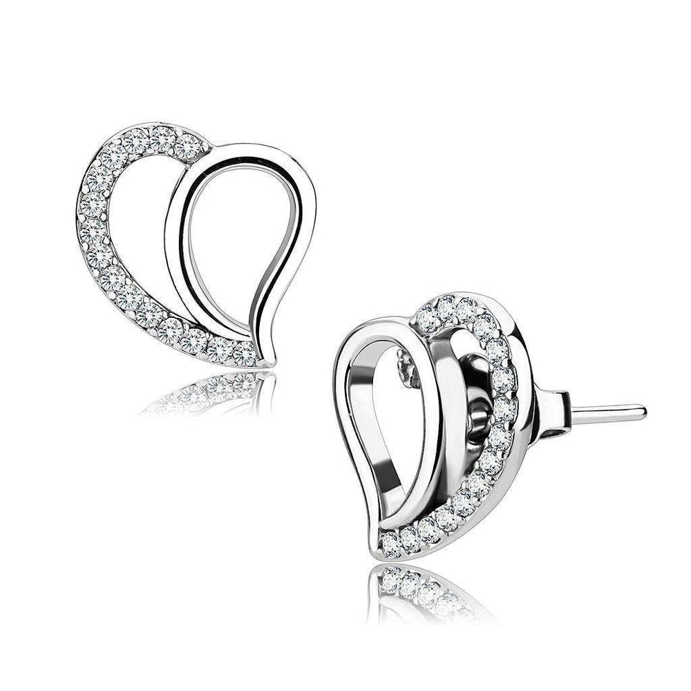 Alamode High polished (no plating) Stainless Steel Earrings with AAA Grade CZ in Clear - Alamode - Flyclothing LLC