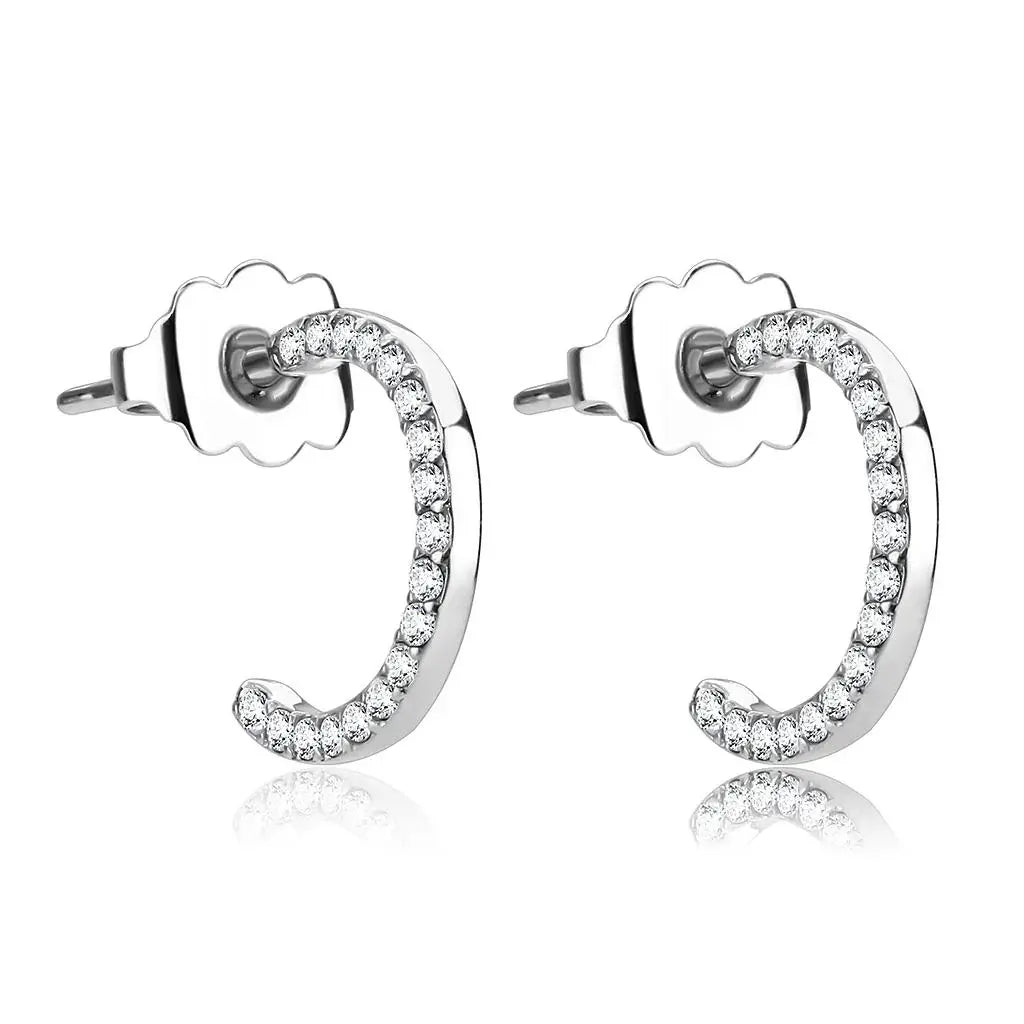 Alamode High polished (no plating) Stainless Steel Earrings with AAA Grade CZ in Clear - Alamode - Flyclothing LLC