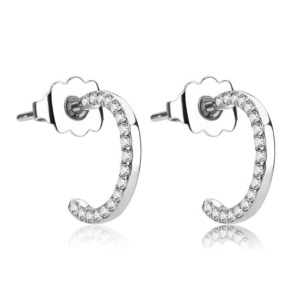 Alamode High polished (no plating) Stainless Steel Earrings with AAA Grade CZ in Clear - Alamode