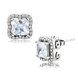 Alamode High polished (no plating) Stainless Steel Earrings with AAA Grade CZ in Clear - Alamode