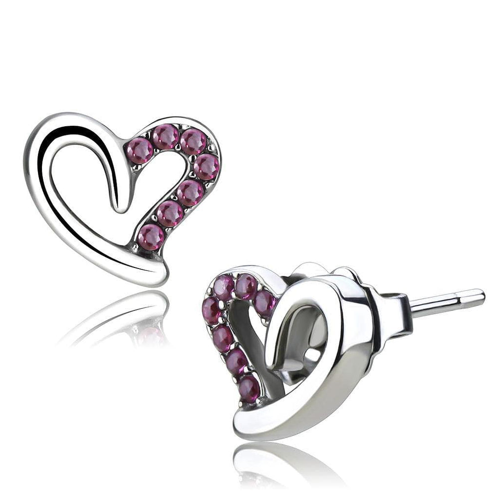 Alamode High polished (no plating) Stainless Steel Earrings with AAA Grade CZ in Ruby - Alamode