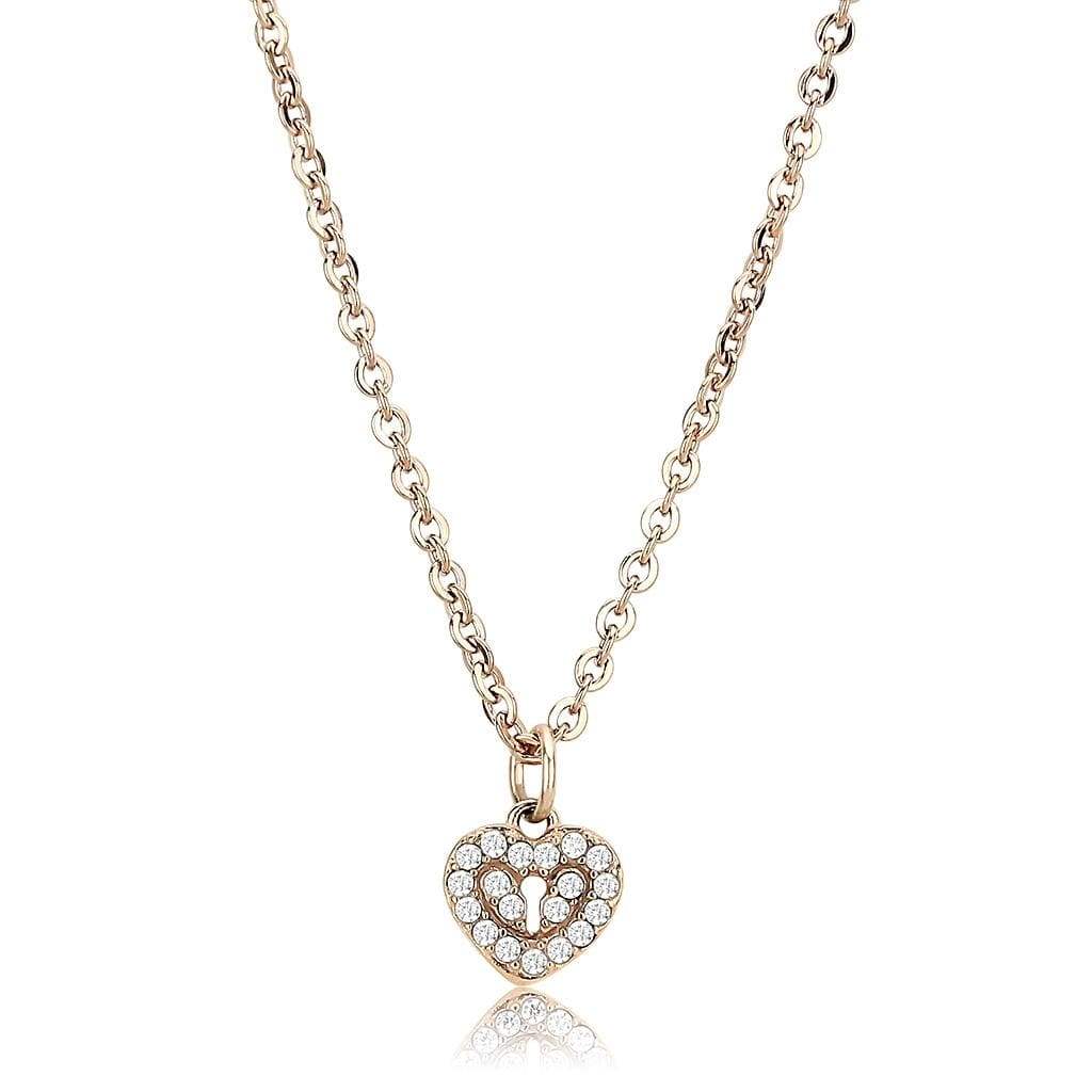 Alamode IP Rose Gold(Ion Plating) Stainless Steel Chain Pendant with AAA Grade CZ in Clear - Alamode - Flyclothing LLC