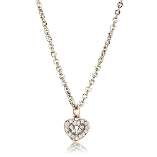 Alamode IP Rose Gold(Ion Plating) Stainless Steel Chain Pendant with AAA Grade CZ in Clear - Alamode - Flyclothing LLC