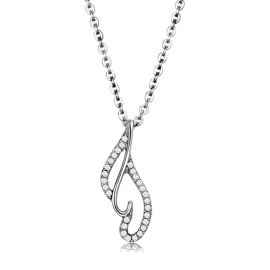 Alamode High polished (no plating) Stainless Steel Chain Pendant with AAA Grade CZ in Clear - Alamode - Flyclothing LLC