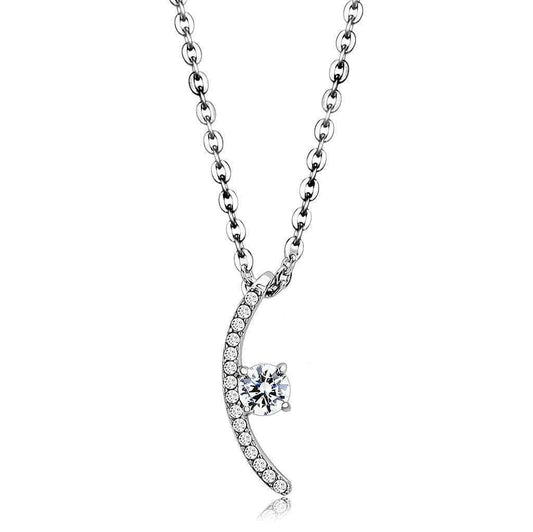 Alamode High polished (no plating) Stainless Steel Chain Pendant with AAA Grade CZ in Clear - Alamode - Flyclothing LLC