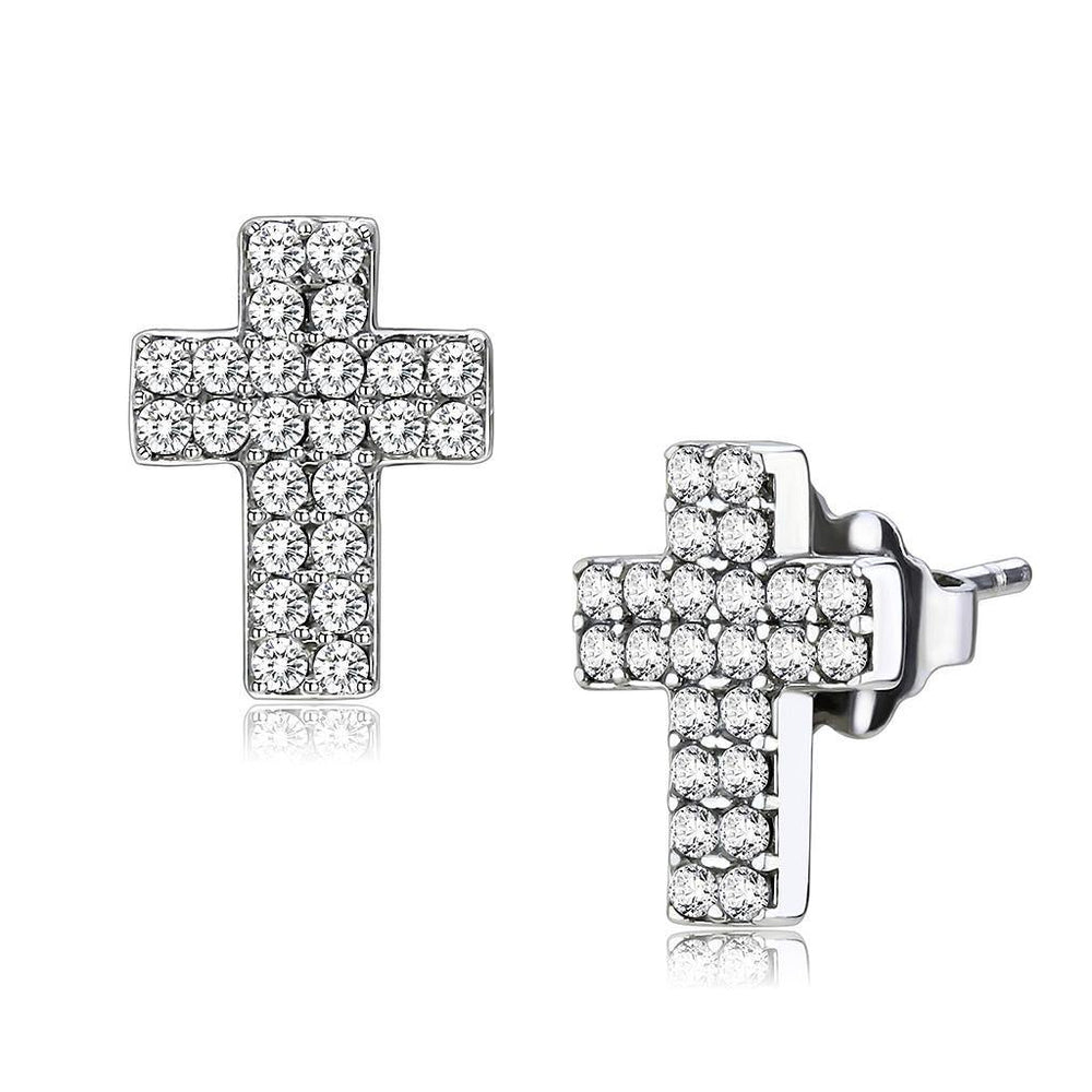 Alamode High polished (no plating) Stainless Steel Earrings with AAA Grade CZ in Clear - Alamode