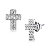 Alamode High polished (no plating) Stainless Steel Earrings with AAA Grade CZ in Clear - Alamode