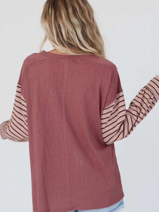 Round Neck Color Block Dropped Shoulder T-Shirt - Trendsi - Flyclothing LLC