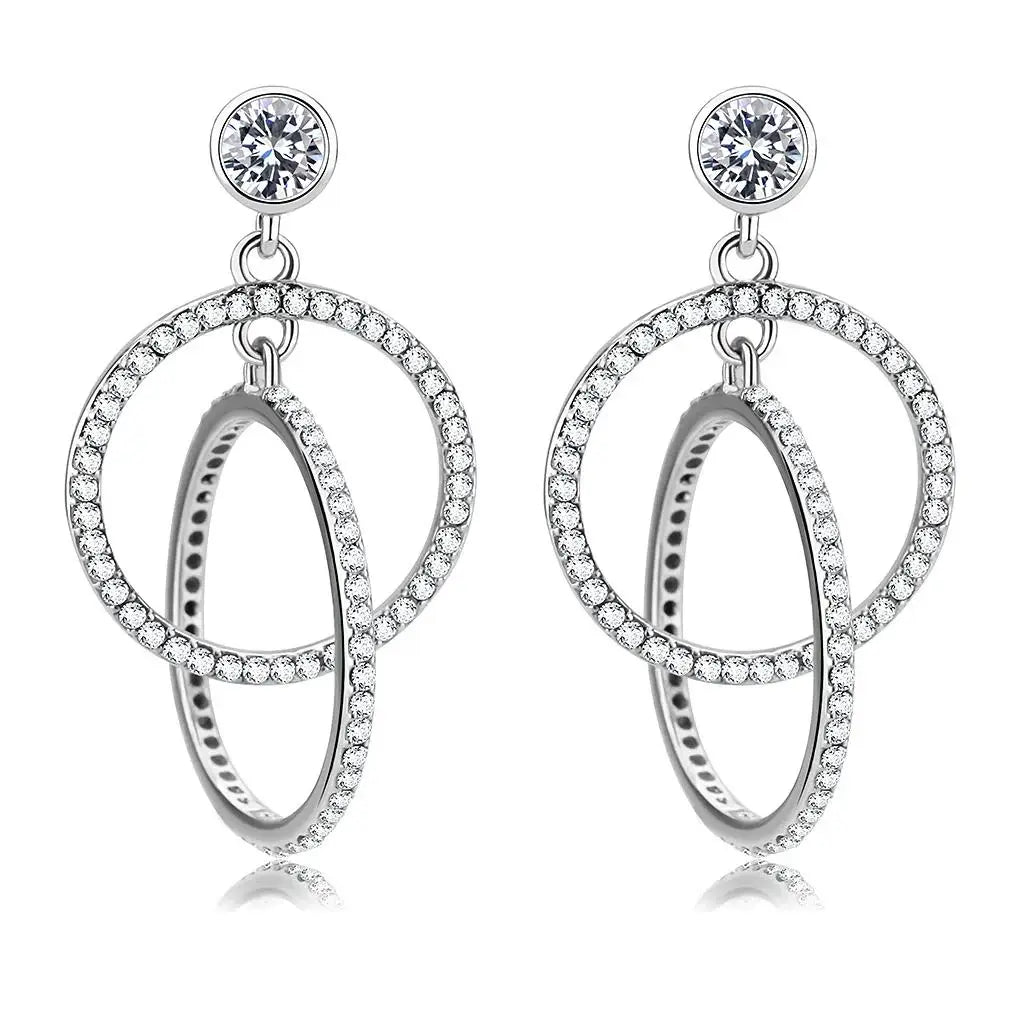 Alamode High polished (no plating) Stainless Steel Earrings with AAA Grade CZ in Clear - Alamode - Flyclothing LLC