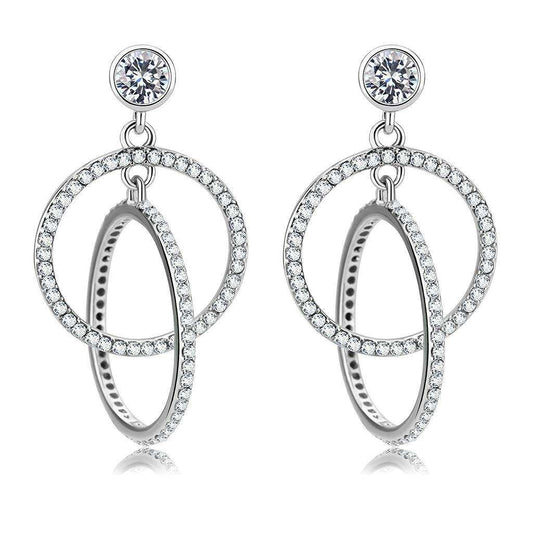 Alamode High polished (no plating) Stainless Steel Earrings with AAA Grade CZ in Clear - Alamode - Flyclothing LLC