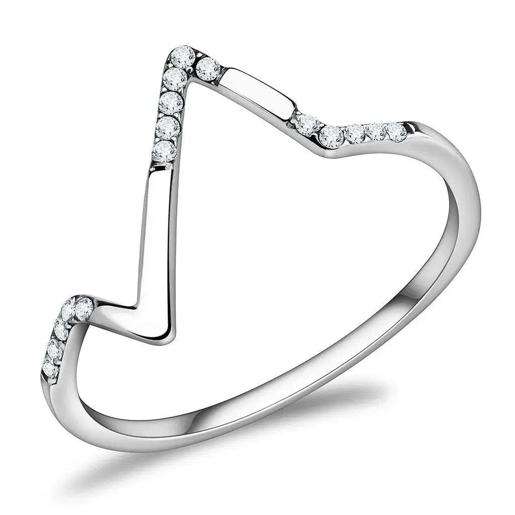 Alamode High polished (no plating) Stainless Steel Ring with AAA Grade CZ in Clear - Alamode - Flyclothing LLC