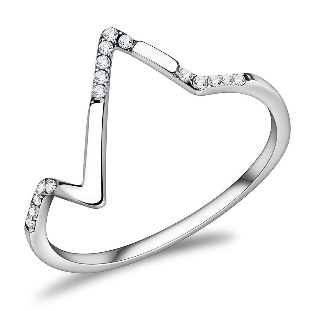 Alamode High polished (no plating) Stainless Steel Ring with AAA Grade CZ in Clear - Alamode