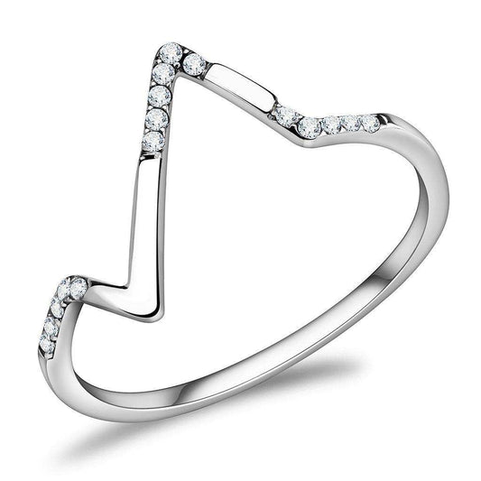 Alamode High polished (no plating) Stainless Steel Ring with AAA Grade CZ in Clear - Alamode - Flyclothing LLC
