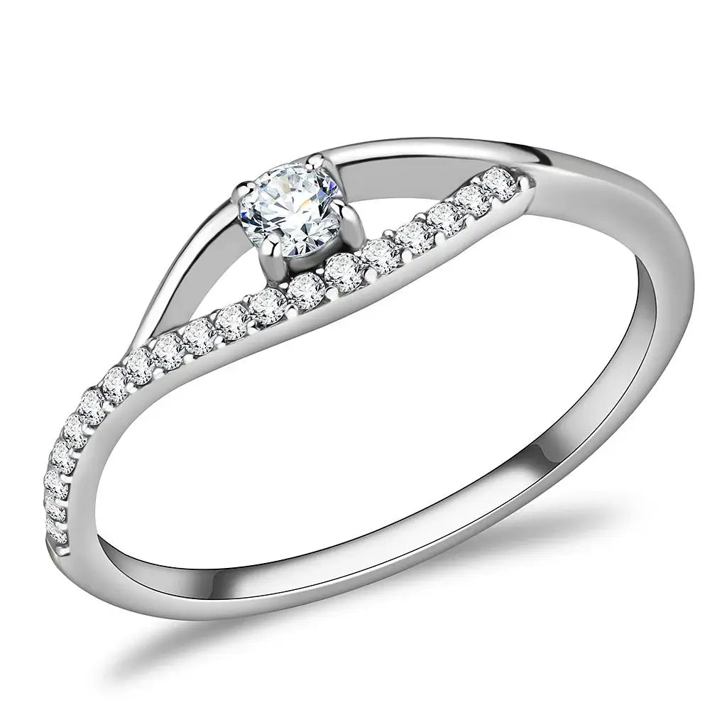 Alamode High polished (no plating) Stainless Steel Ring with AAA Grade CZ in Clear - Alamode - Flyclothing LLC