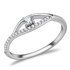 Alamode High polished (no plating) Stainless Steel Ring with AAA Grade CZ in Clear - Alamode