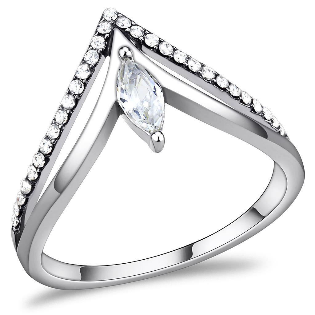 Alamode High polished (no plating) Stainless Steel Ring with AAA Grade CZ in Clear - Alamode