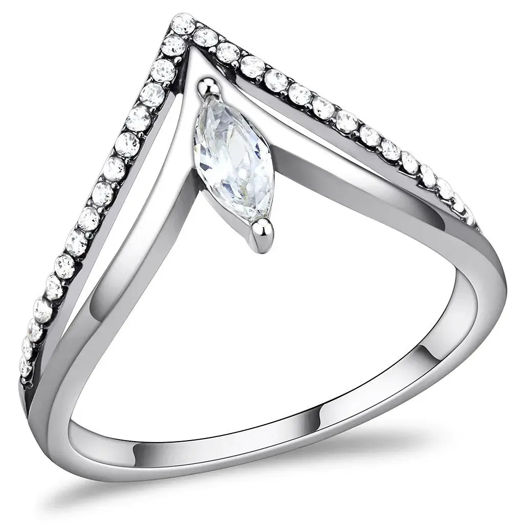 Alamode High polished (no plating) Stainless Steel Ring with AAA Grade CZ in Clear - Alamode - Flyclothing LLC