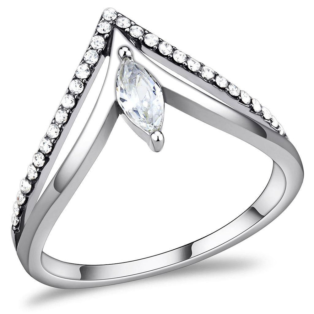 Alamode High polished (no plating) Stainless Steel Ring with AAA Grade CZ in Clear - Alamode
