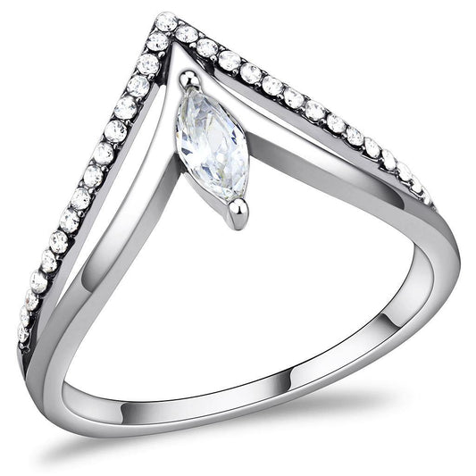 Alamode High polished (no plating) Stainless Steel Ring with AAA Grade CZ in Clear - Alamode