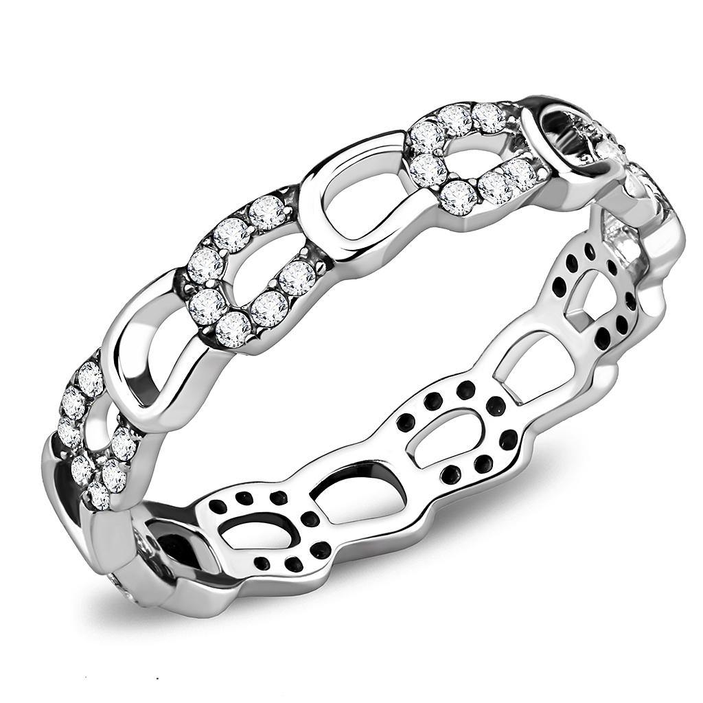 Alamode High polished (no plating) Stainless Steel Ring with AAA Grade CZ in Clear - Alamode