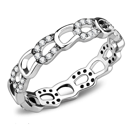 Alamode High polished (no plating) Stainless Steel Ring with AAA Grade CZ in Clear - Alamode