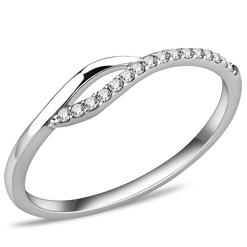 Alamode High polished (no plating) Stainless Steel Ring with AAA Grade CZ in Clear - Alamode