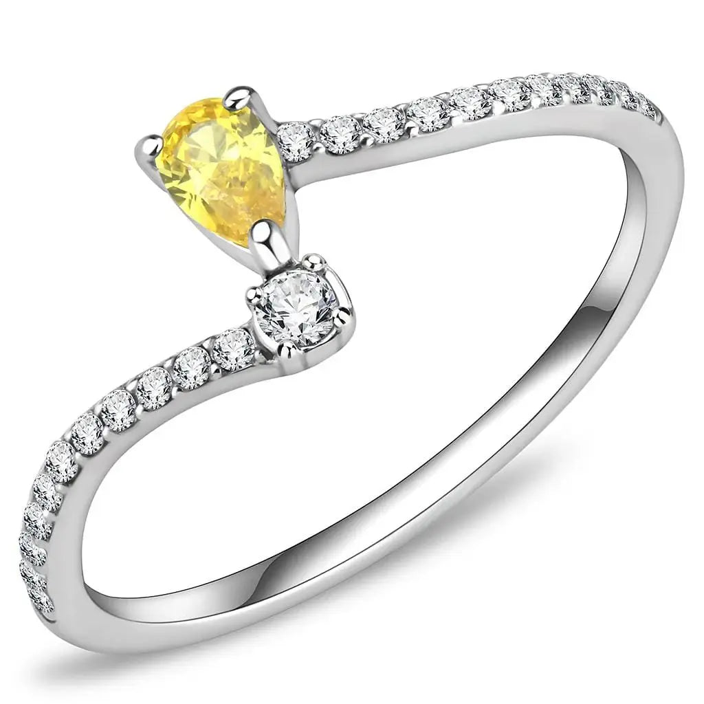 Alamode High polished (no plating) Stainless Steel Ring with AAA Grade CZ in Topaz - Alamode - Flyclothing LLC