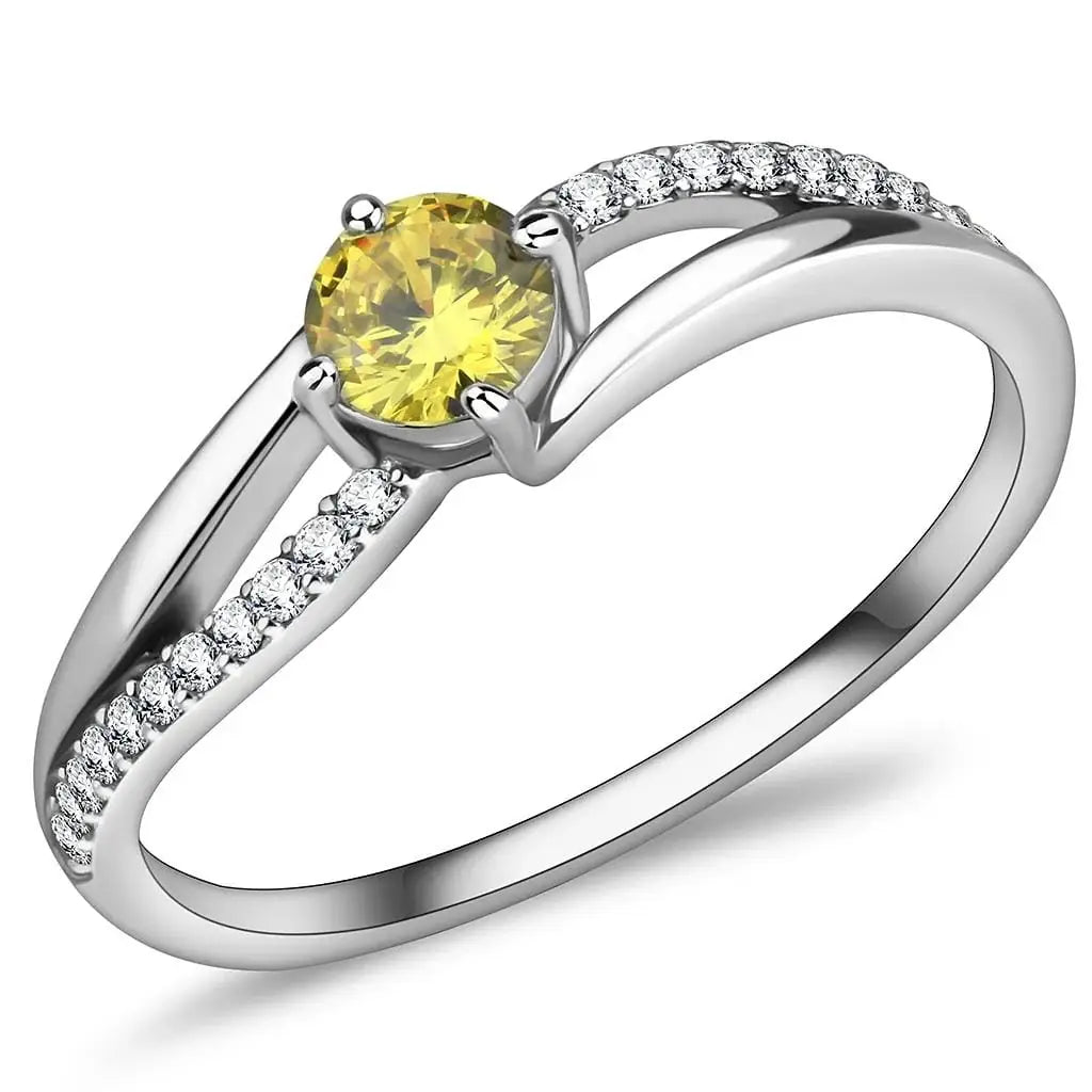 Alamode High polished (no plating) Stainless Steel Ring with AAA Grade CZ in Topaz - Alamode - Flyclothing LLC