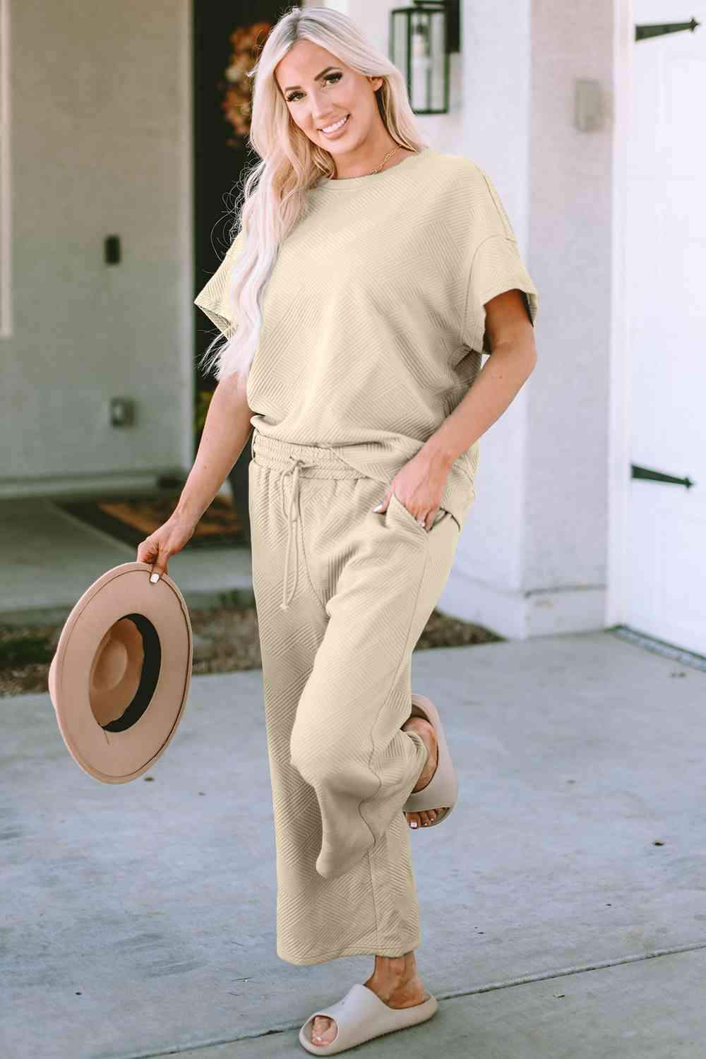 Short Sleeve Top and Pants Set - Trendsi - Flyclothing LLC
