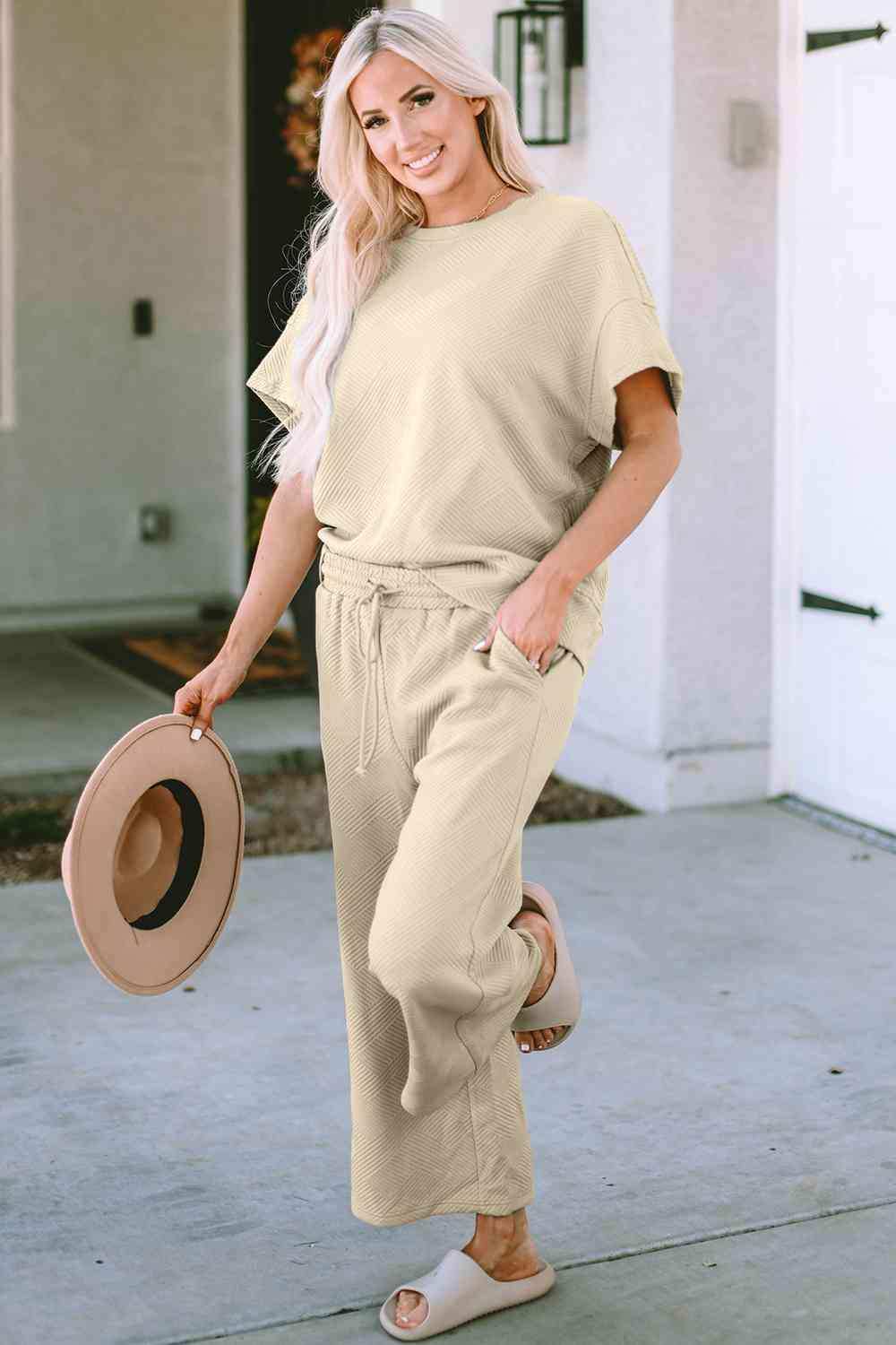 Short Sleeve Top and Pants Set - Trendsi - Flyclothing LLC