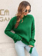 Decorative Button Slit Sweater - Trendsi